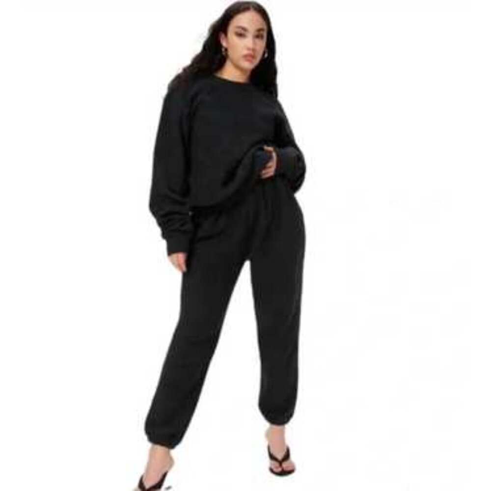 Good American Sherpa Boyfriend‎ Sweatpants Black 2